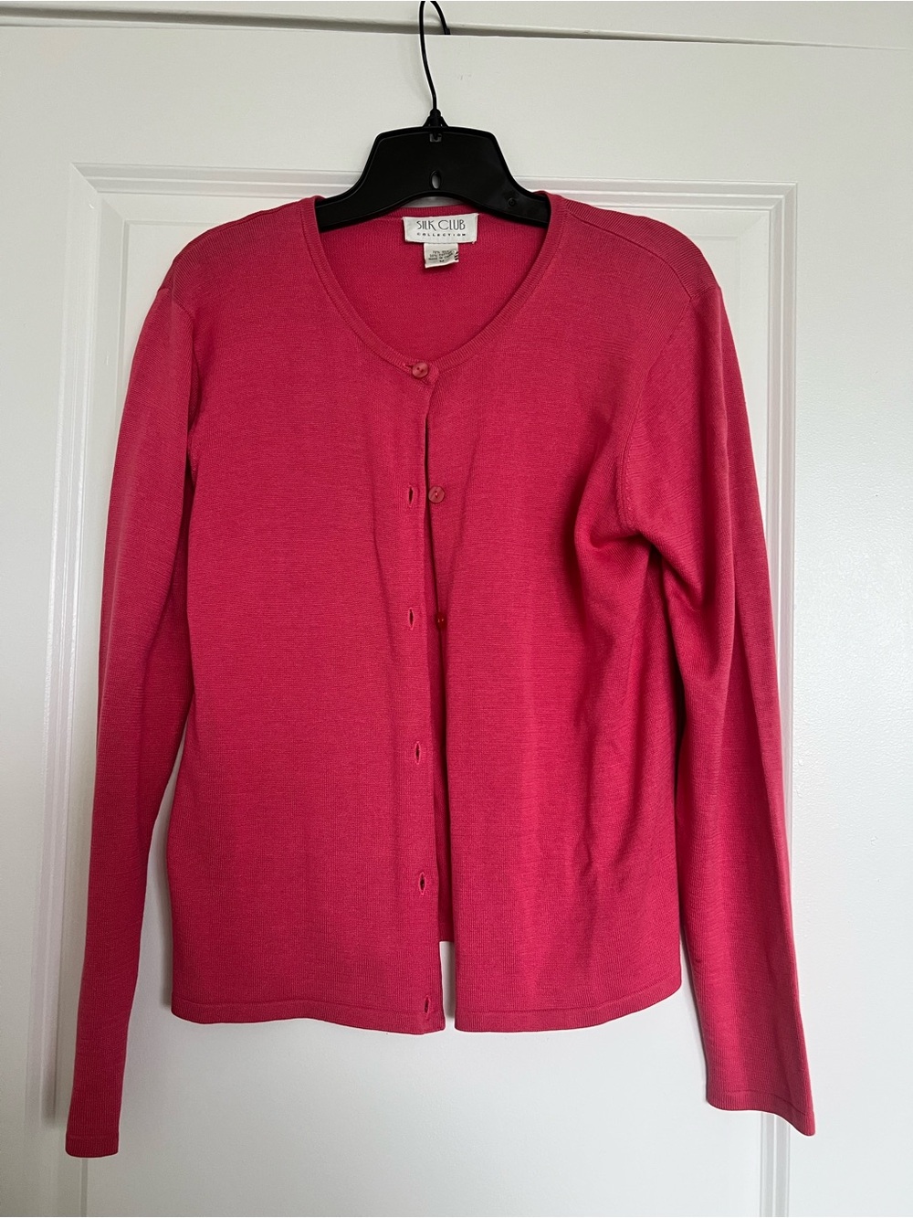 Silk Club Raspberry Pink Cardigan | Button-Front Lightweight Sweater M